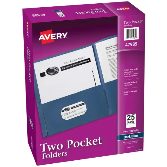 Avery Two Pocket Folders, Holds up to 40 Sheets, 25 Dark Blue Folders (47985) {1}