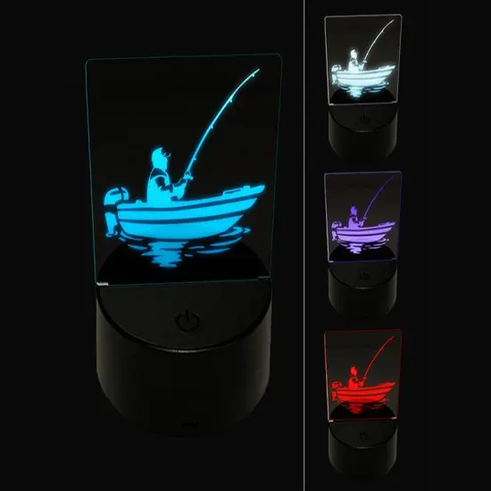 Fisherman in Fishing Boat 3D Illusion LED Night Light Sign Nightstand Desk Lamp {1}