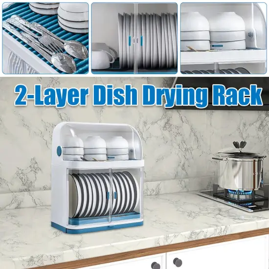 2 Tier Dish Plate Cup Storage Box Rack For Kitchen Drying Rack Organizer New {3}
