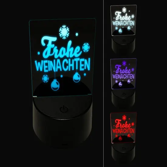 Frohe Weinachten German with Christmas Ornaments and Snowflakes 3D Illusion LED Night Light Sign Nightstand Desk Lamp {1}
