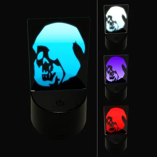 Grim Reaper Death Skeleton Hooded Head Halloween 3D Illusion LED Night Light Sign Nightstand Desk Lamp {1}