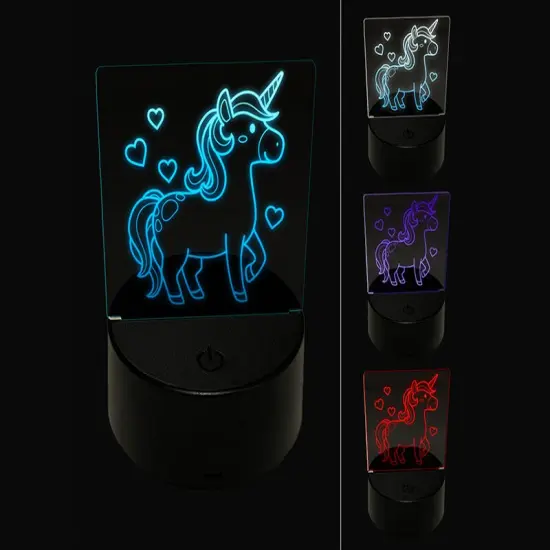 Cute Unicorn with Hearts 3D Illusion LED Night Light Sign Nightstand Desk Lamp {1}