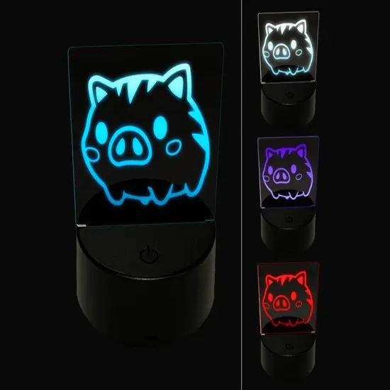 Fun Chibi Wild Boar Pig Swine 3D Illusion LED Night Light Sign Nightstand Desk Lamp {1}