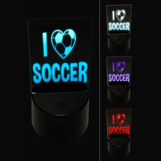 I Love Soccer Heart Shaped Ball Sports 3D Illusion LED Night Light Sign Nightstand Desk Lamp {1}