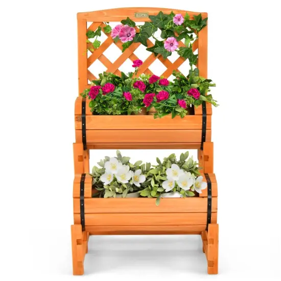 2-Tier Raised Garden Bed with 2 Cylindrical Planter Boxes and Trellis-Orange {6}
