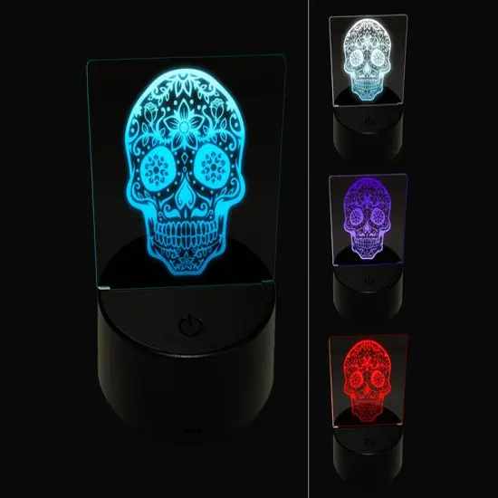 Dia De Los Muertos Mexican Sugar Skull Flowers Day of the Dead 3D Illusion LED Night Light Sign Nightstand Desk Lamp {1}