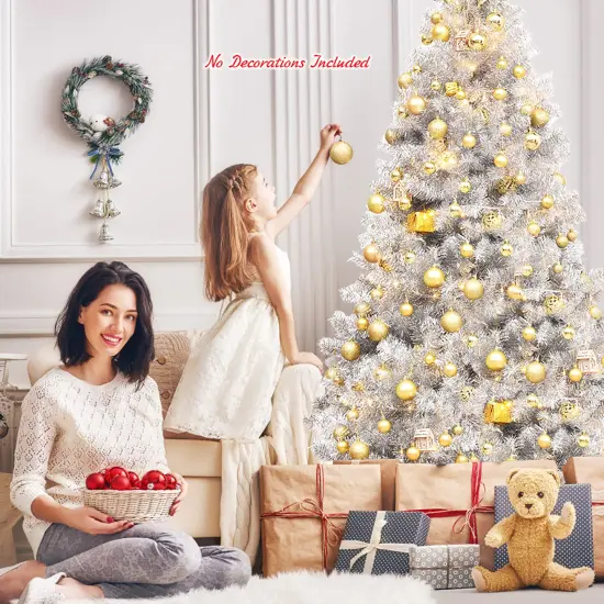 Costway 7.5Ft Hinged Unlit Artificial Tinsel Christmas Tree Holiday,Silver ,Gold {5}