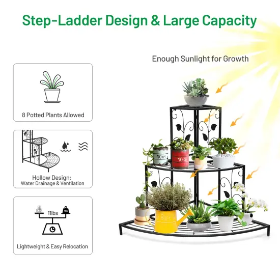 3 Tier Floral Corner Metal Plant Pot Rack {6}