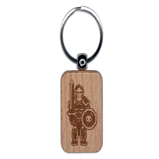 Pixel Knight Armor Warrior Fighter Dungeons Dragons Engraved Wood Rectangle Keychain Tag Charm {1}