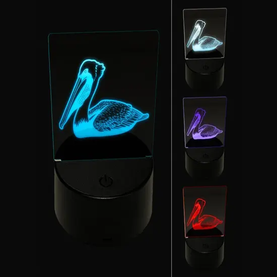 Brown Pelican 3D Illusion LED Night Light Sign Nightstand Desk Lamp {1}