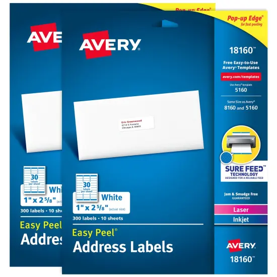 Avery Easy Peel Address Labels, 1" x 2-5/8", (2 Pack of 18160) {1}