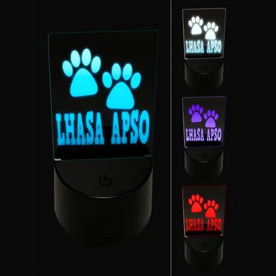 Lhasa Apso Dog Paw Prints Fun Text 3D Illusion LED Night Light Sign Nightstand Desk Lamp {1}