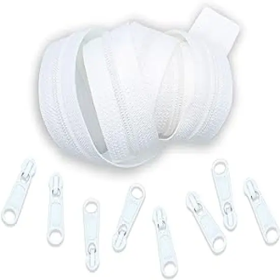 YKK Zippers by Yard, 4.5 Coil Zippers Chain with Pulls for Handbags - Made in USA (2-Yards of Zipper Tape and 8 Pulls, White) {1}