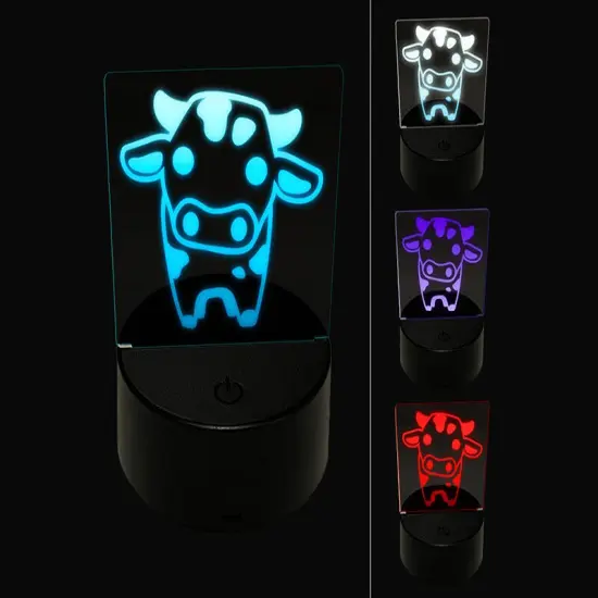 Cute Chibi Spotted Cow 3D Illusion LED Night Light Sign Nightstand Desk Lamp {1}