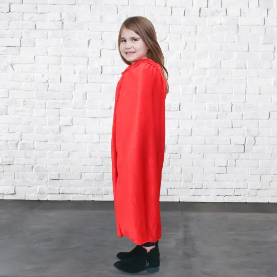 Red Kids Velvet Hooded Cape - Superhero Halloween Costume Cloak with Hood {4}