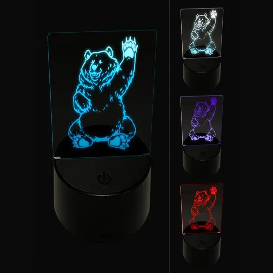 Charmingly Chubby Waving Bear 3D Illusion LED Night Light Sign Nightstand Desk Lamp {1}