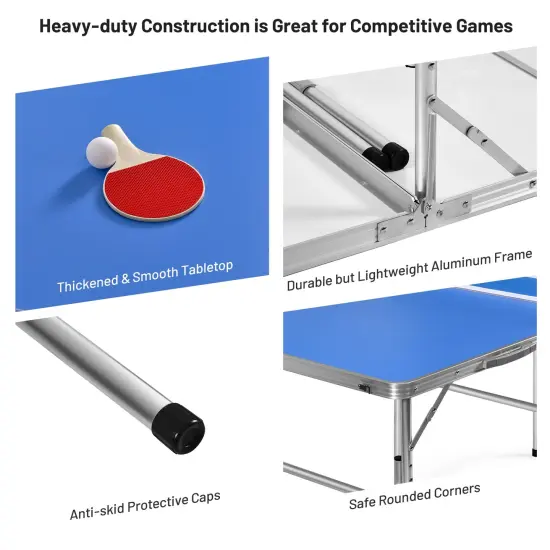 60 Inch Portable Tennis Ping Pong Folding Table with Accessories Blue {5}