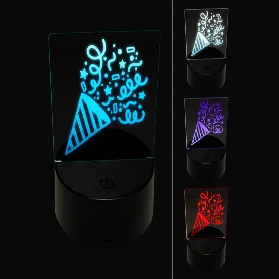 Party Popper with Confetti Celebration Birthday 3D Illusion LED Night Light Sign Nightstand Desk Lamp {1}