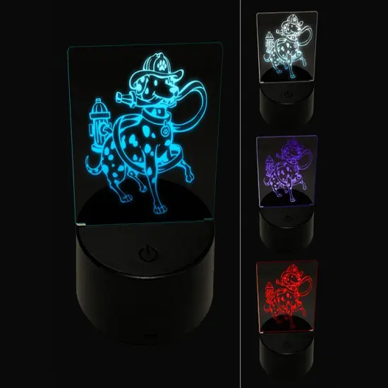 Dalmatian Fire Fighter Dog 3D Illusion LED Night Light Sign Nightstand Desk Lamp {1}