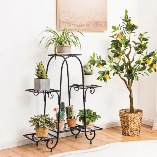 6-Tier Plant Stand with Adjustable Foot Pads-Black {6}
