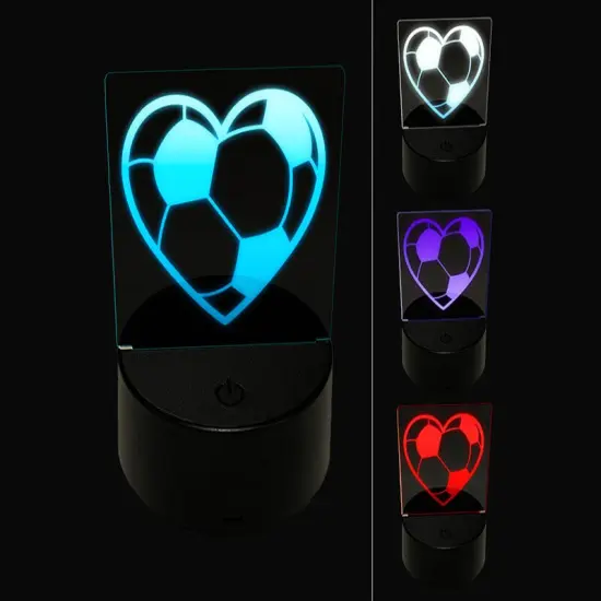 Heart Shaped Soccer Ball Futbol Sports 3D Illusion LED Night Light Sign Nightstand Desk Lamp {1}