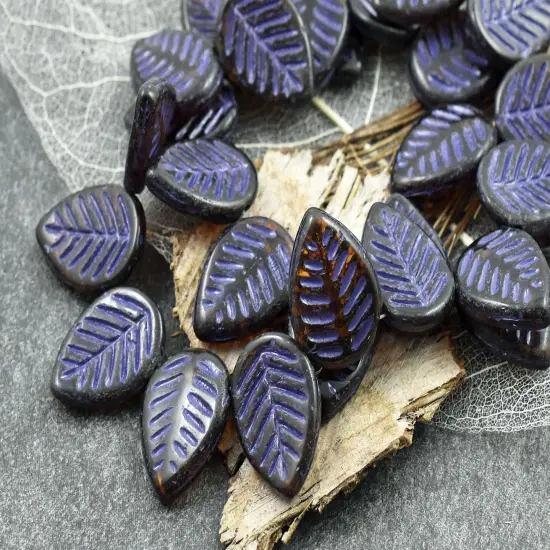 *15* 16x12mm Purple Washed Topaz Picasso Top Drilled Dogwood Leaf Beads {2}