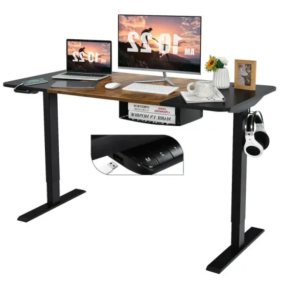 55 Inch x 28 Inch Electric Standing Desk with USB Port Natural {9}