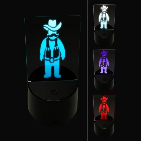Cowboy Rancher with Mustache Hat and Vest 3D Illusion LED Night Light Sign Nightstand Desk Lamp {1}