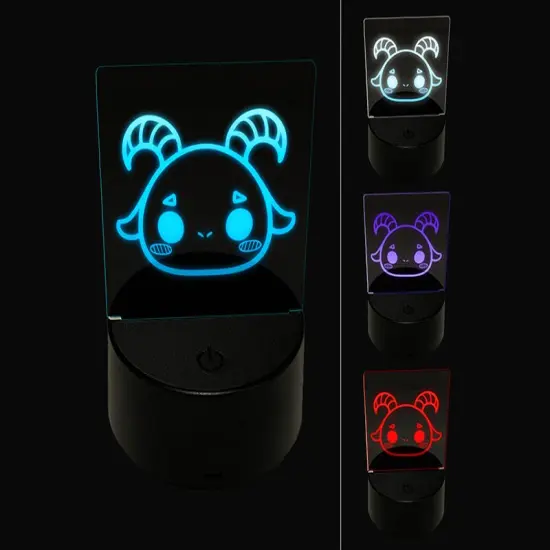 Charming Kawaii Chibi Goat Face Blushing Cheeks 3D Illusion LED Night Light Sign Nightstand Desk Lamp {1}