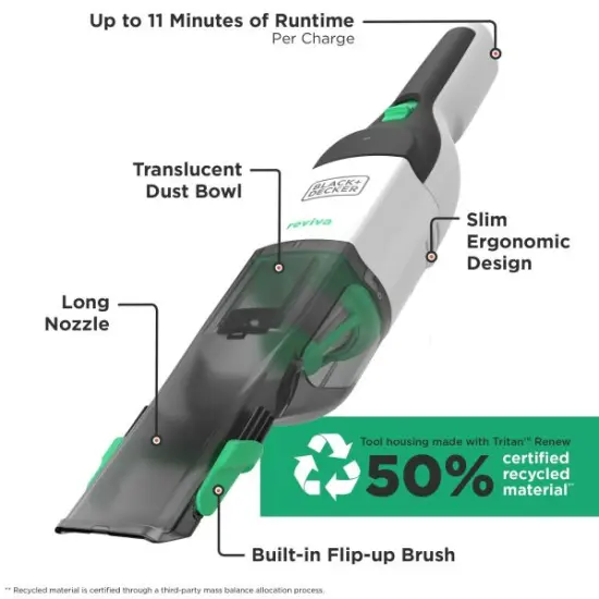 BLACK+DECKER Reviva 8V MAX Cordless Hand Vacuum with Charger, Filter and Brush Crevice Tool (REVHV8J40) {2}