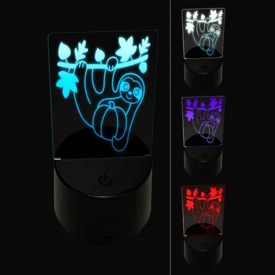 Fall Sloth with Pumpkin 3D Illusion LED Night Light Sign Nightstand Desk Lamp {1}