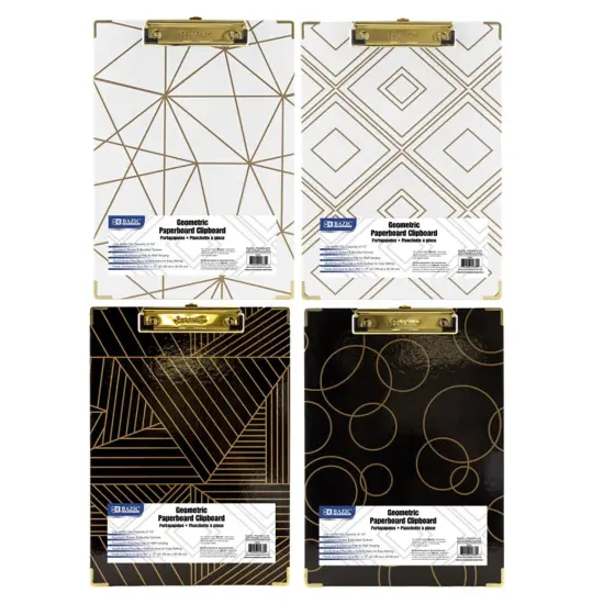 Paperboard Clipboard with Gold Low Profile Clip, Assorted Geometric Designs (No Design Choice), 12.9" x 9", Pack of 6 {6}