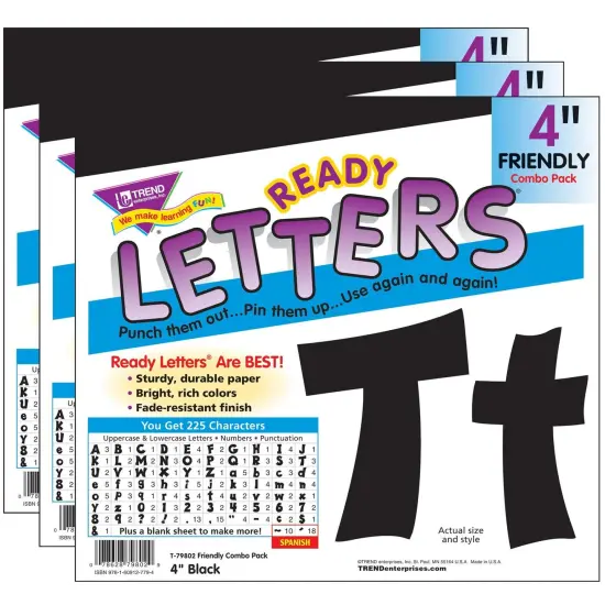 Black 4" Friendly Combo Ready Letters&reg;, 3 Packs {1}