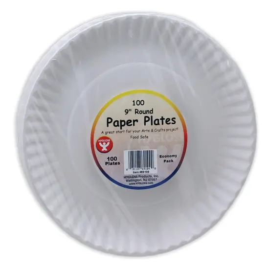 White Paper Plates, 9-Inch, 100 Per Pack, 6 Packs {2}