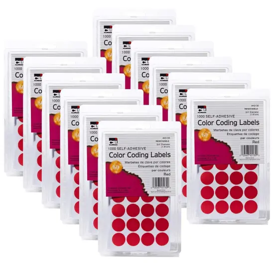 Color Coding Labels, 3/4", Red, 1000 Per Pack, 12 Packs {1}