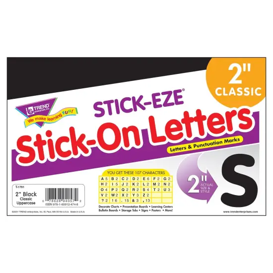 Black 2" STICK-EZE&reg; Stick-On Letters, 107 Pieces Per Pack, 6 Packs {3}
