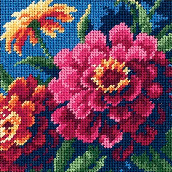 Dimensions Mini Needlepoint Kit 5"X5"-Zinnias Stitched In Thread {1}
