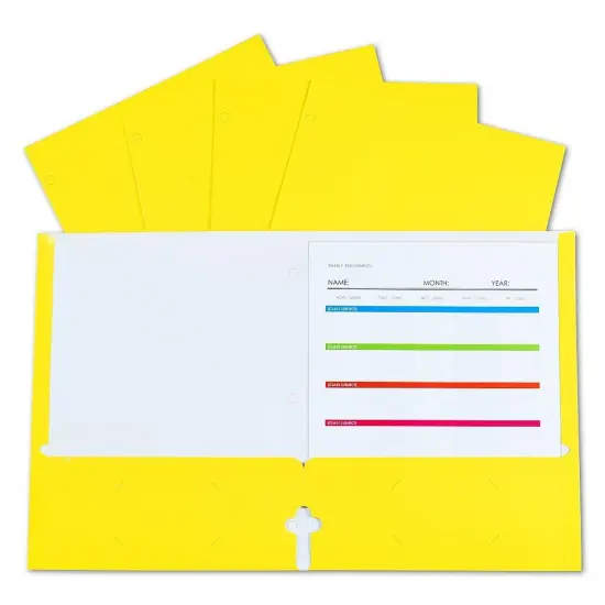 2-Pocket Laminated Paper Portfolios with 3-Hole Punch, Yellow, Box of 25 {1}