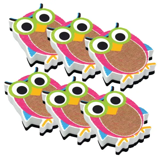 Magnetic Whiteboard Eraser, Burlap Scribble Owl, Pack of 6 {1}