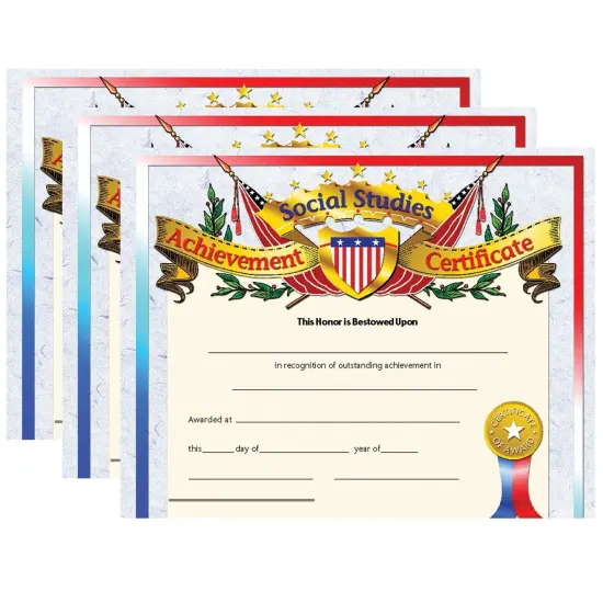 Social Studies Achievement Certificate, 30 Per Pack, 3 Packs {1}