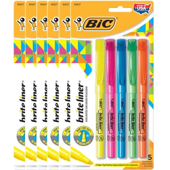 Brite Liner&reg; Highlighters, Chisel Tip, Assorted Colors, 5 Per Pack, 6 Packs {1}