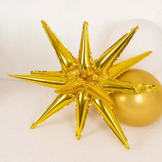 5 GOLD 22" Metallic Mylar Foil DIY Starburst BALLOONS Kit {2}