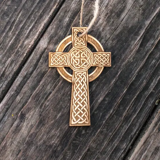 Ornament - Celtic Cross - Raw Wood 2x4in {4}