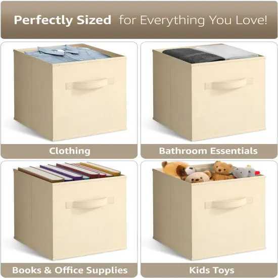 Sorbus 11 Inch 4 Pack Foldable Fabric Storage Cube Bins with Handles - for Organizing Pantry, Closet, Nursery, Playroom, and More Beige {6}