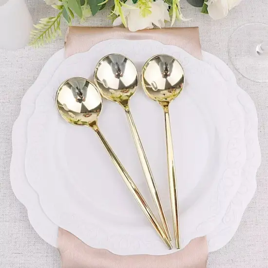 24 GOLD 8" Heavy Duty Plastic Spoons {1}
