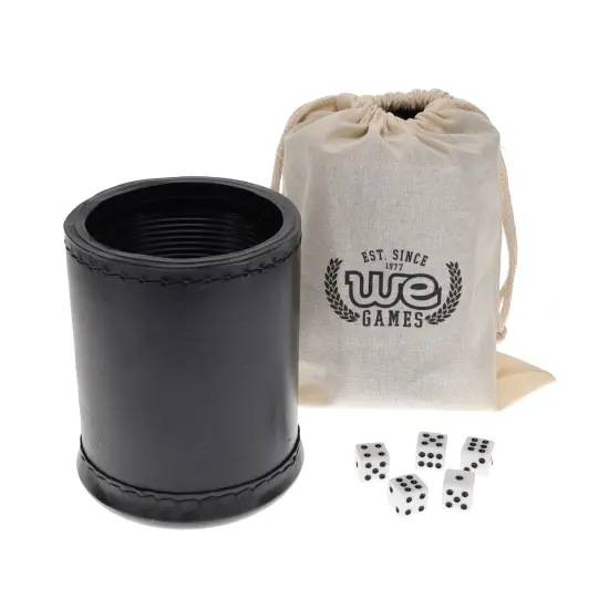 WE Games Professional, Leather Dice Cup Set - 5 Dice, Instructions for 10 Dice Games & Cloth Carry Bag {1}