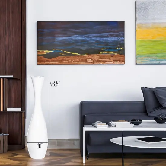 43 Inch Tall White Modern Fiberglass Narrow Trumpet Floor Vase - Contemporary Home Decor Accent Piece for Living Room, Entryway, or Any Room - Sleek Statement Piece for Modern Interior Styling {5}