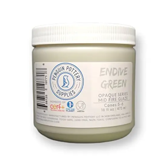 Penguin Pottery - Opaque Series - Endive Green - Mid Fire Glaze, High Fire Glaze, Cone 5-6 for Mid Fire Clay, High Fire Clay - Ceramic Glaze Pottery (1 Pint | 16 oz | 473 ml) {6}