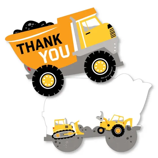 Big Dot of Happiness Dig It - Construction Party Zone - Shaped Thank You Cards - Baby Shower Birthday Party Thank You Cards with Envelopes - Set of 12 {1}