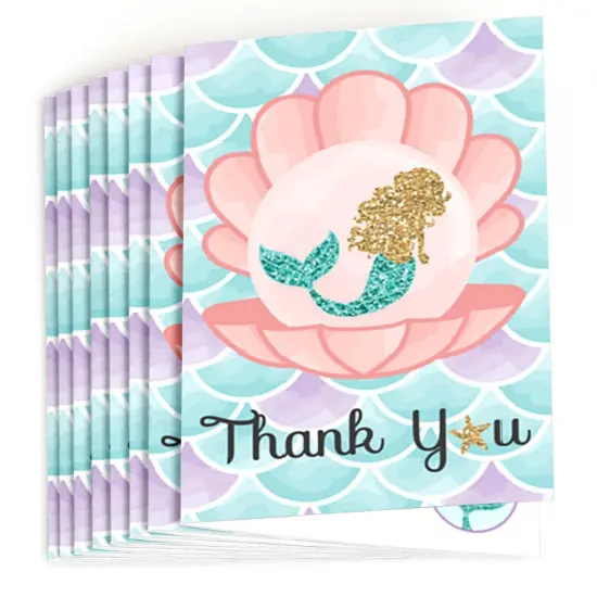 Big Dot of Happiness Let's Be Mermaids - Baby Shower or Birthday Party Thank You Cards (8 count) {3}